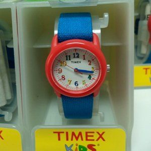 TIMEX KIDS WATCH WHITE FACE DIAL ORANGE CASE BLUE BAND BOYS GIRL NOS 7